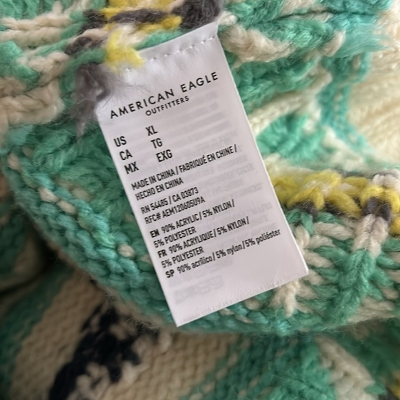 NWT American Eagle Oversized Fairisle Mock Neck Sweater Blue White Crewneck XL - Picture 6 of 6